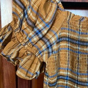 Plaid Ruffle Sleeve Dress Sz M NEW!
